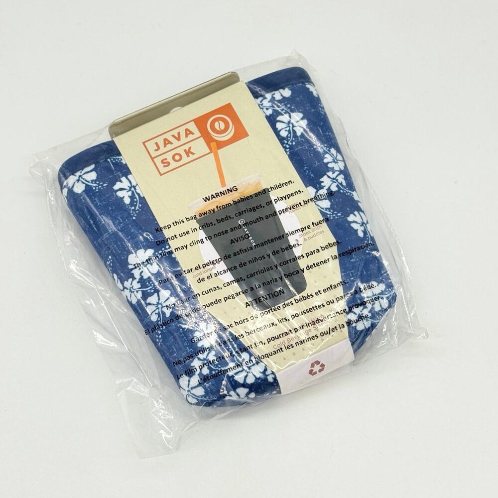 Sok-It Javasok Cold Cup Sleeve Medium 50th State Flower Hawaii Blue& White NEW